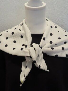 NEW White cotton blend with black dots Fabric Z Neck Scarf. Handmade